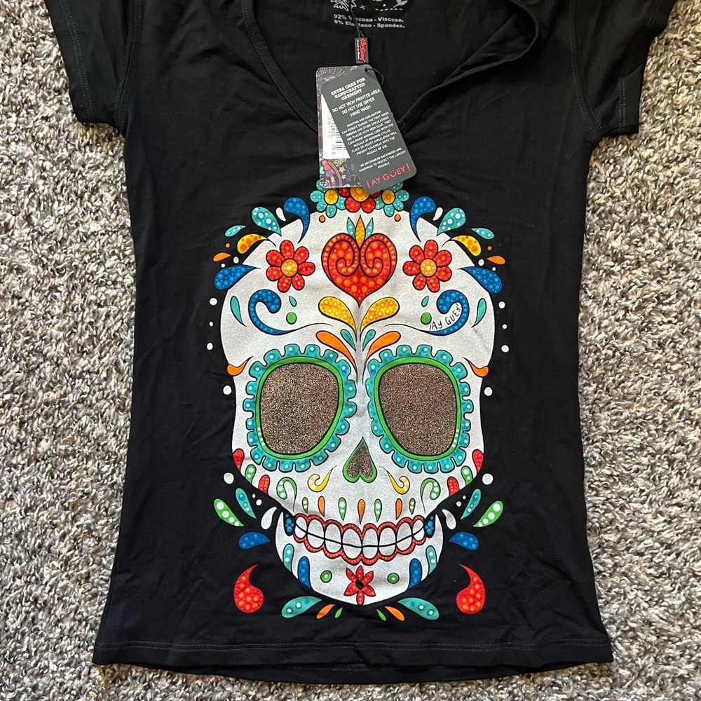 Black Sugar Skull Graphic T-Shirt